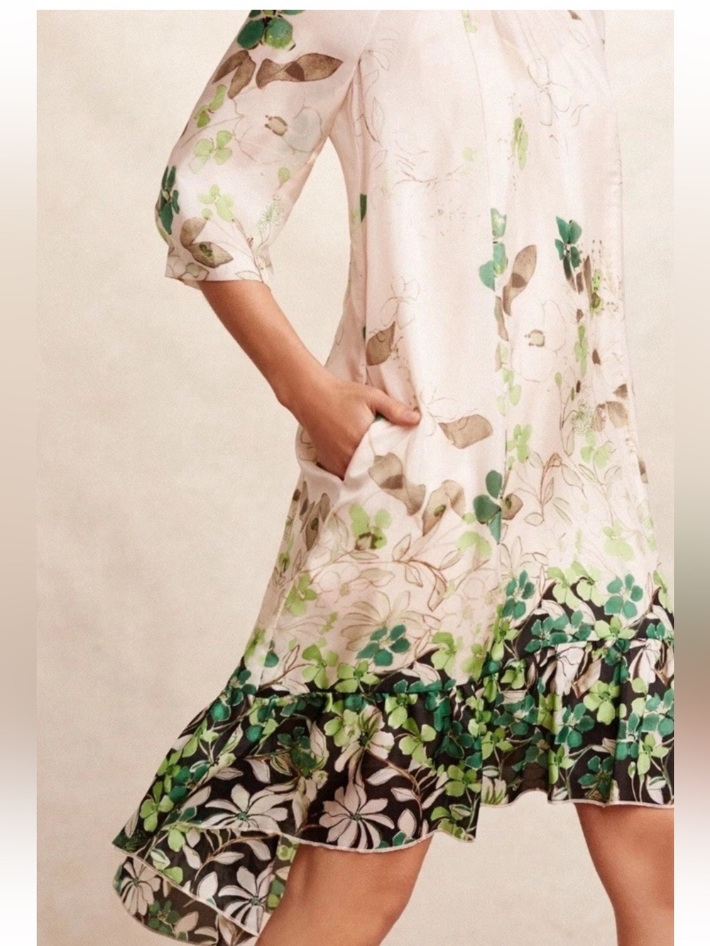 Anthropologie Vanessa Virginia Size S Rainforest 100% SILK Dress Green Floral - Picture 2 of 12